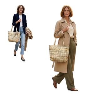 Coach Coach Purse Heritage Tattersall Graffiti F13188 Gold Tote Bag Medium Size